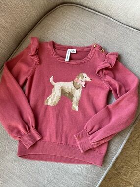Janie and Jack Rose Pink Dog Ruffle-Shoulder Sweater (kids)